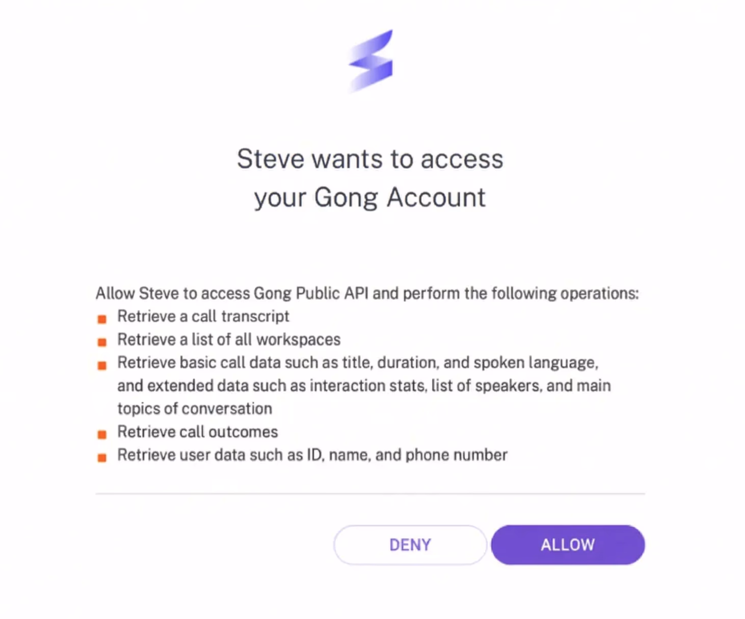 Gong settings tab with the Connect to Gong button to authenticate your account