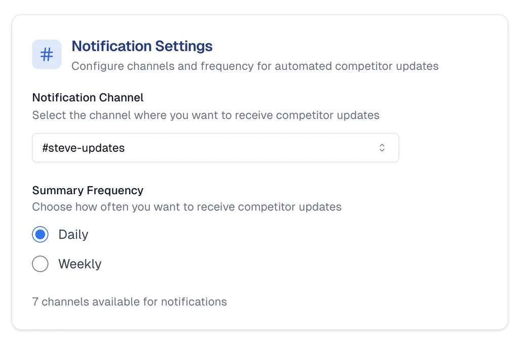Notification Settings showing a notification channel and Daily or Weekly summary frequency